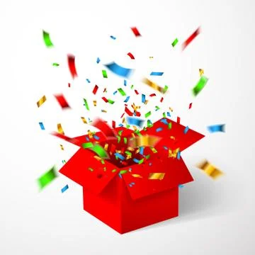 Open Red Gift Box and Confetti. Christmas Background. Vector Illustration. Stock Illustration