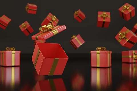 Open red gift box with copy space. 3d illustration. イラスト素材