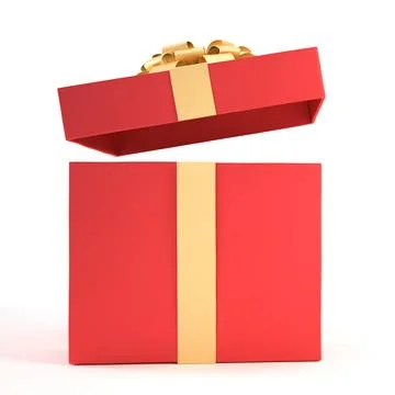 Open red gift box with gold ribbon and bow isolated on white background and.. 스톡 일러스트