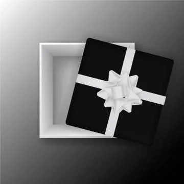 Open red Gift box with silver bow. Vector stock illustration for poster Stock Illustration