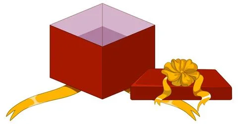 Open Red Gift Box With Yellow Ribbon and Lid Stock Illustration