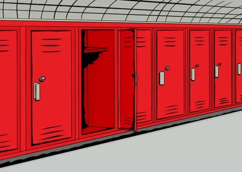 Open Red Locker In Hall Background 스톡 일러스트