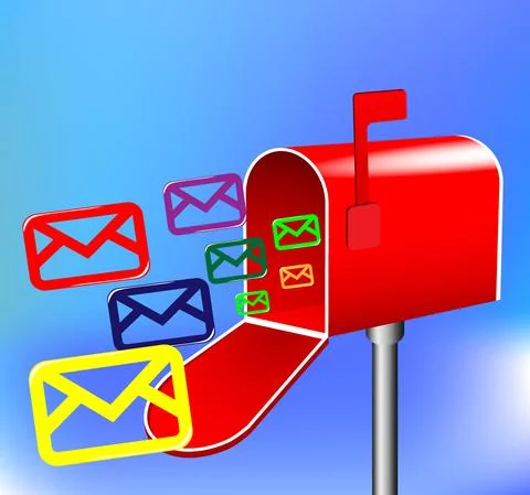 Open red mailbox with letters Illustrazione stock