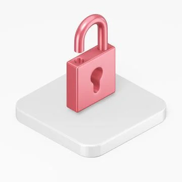 Open red padlock icon. 3d rendering square button key isometric view, interfa Illustrazione stock