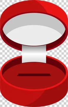 Open, Red, Round, Ring Box With White Interior, Lid Is Lifted, Box Is Empty.. Stock Illustration