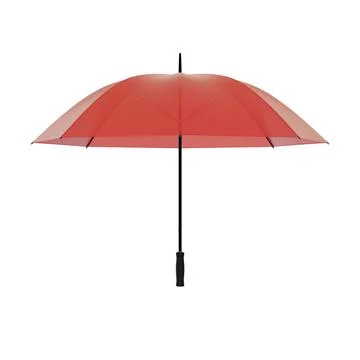 Open red umbrella with black handle, isolated on white background Stock Illustration