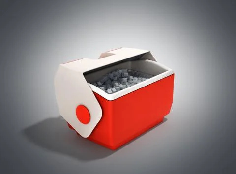 Open refrigerator box red 3d render on grey background Stock Illustration