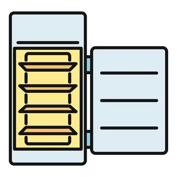 Open refrigerator door showing empty shelves vector icon Illustrazione stock