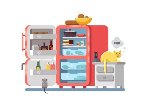 Open refrigerator with food Stock Illustration