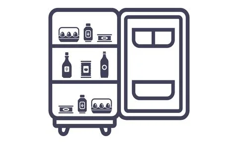 Open refrigerator with food inside. Stock Illustration