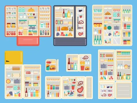 Open refrigerator products vector set Stock Illustration