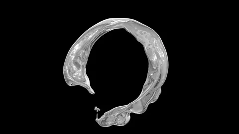 Open ring of bright metal flowing and rotating - on black, + alpha (FULL HD) Video stock 78629957