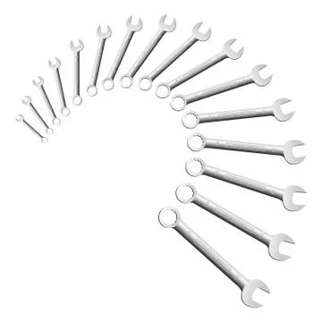 Open ring combined metric wrenches or spanners. From 6mm to 21mm. Fanlike Stock Illustration