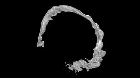 Open ring of turbulent liquid bright metal in slow motion - on black, alpha Stock-Footage 79969381