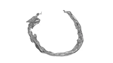Open ring of turbulent liquid metal in slow motion - on white, alpha (FULL HD) Video stock 79970185