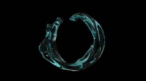 Open ring of turquoise water flowing and rotating - on black, + alpha (FULL HD) Video stock 68880399