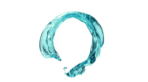Open ring of turquoise water flowing and rotating - on white, + alpha (FULL HD) Video stock 68886879