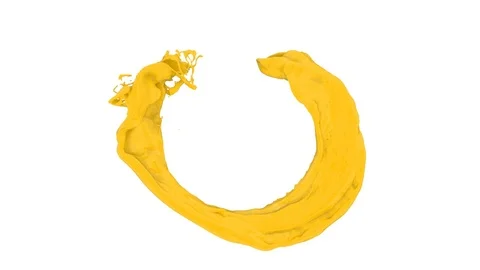 Open ring of yellow paint in turbulent motion - on white, + alpha (FULL HD) Stockbeeldmateriaal 71617629