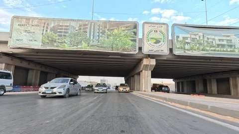 Open road experience through Cairo Fayoum Desert Road endless desert scenery Stock Footage 330083256