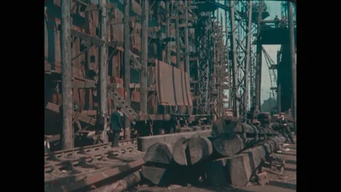 The Open Road by Friese-Greene, men at dry docks building a ship, UK 1925 Stock Footage 143467006