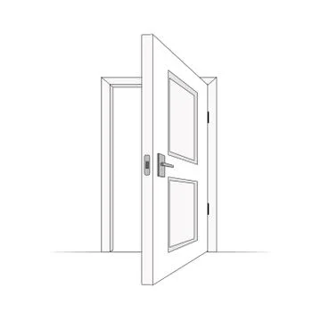 Open room door. vector simple line cartoon. Isolated graphic illustration. イラスト素材