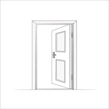 Open room door. vector simple line cartoon. Isolated graphic illustration. Stock Illustration