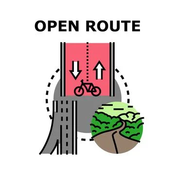 Open route exploring cycling paths and forest road journey Stock Illustration