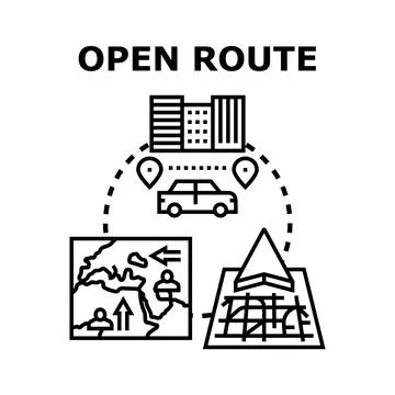 Open route planning journey with navigation system Stock Illustration