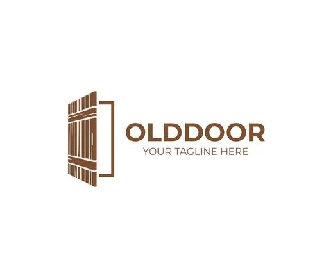Open rustic door logo design. House door vector design Stock Illustration
