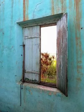 Open rustic window Stock Photos