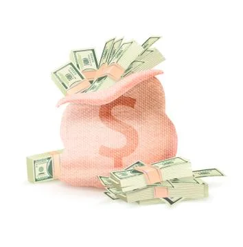 Open Sack with Dollar Sign Full of Green Banknotes Stock Illustration
