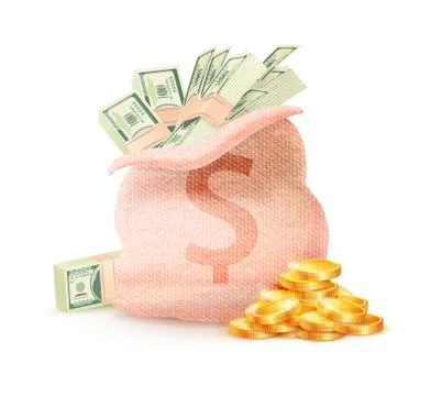 Open Sack with Dollar Sign Full of Green Banknotes Stock Illustration