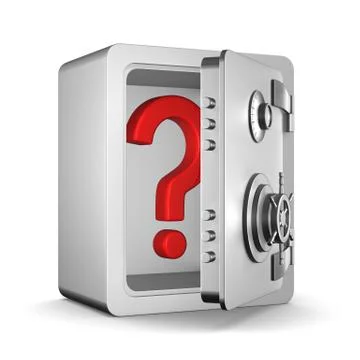 Open safe and question on white background. Isolated 3D illustration 库存插图