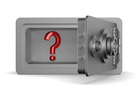 Open safe and question on white background. Isolated 3D illustration 스톡 일러스트