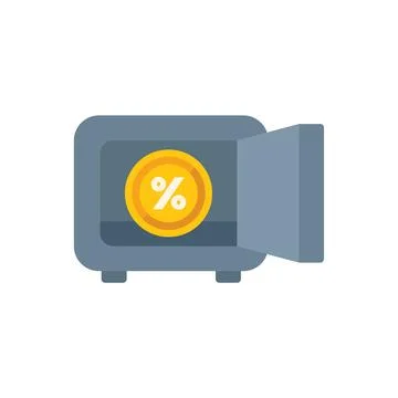 Open safe deposit box containing percentage sign coin for interest rate Ilustración de archivo