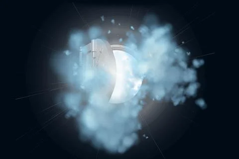 Open safe in dust cloud on black background 库存插图