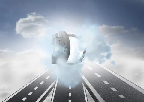 Open safe in dust cloud over streets in sky イラスト素材