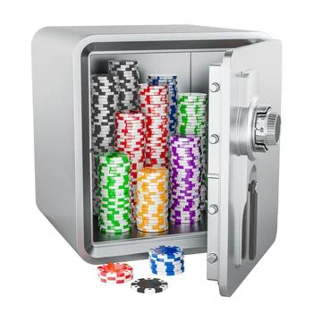 Open safe full of casino chips. 3D rendering Stock Illustration