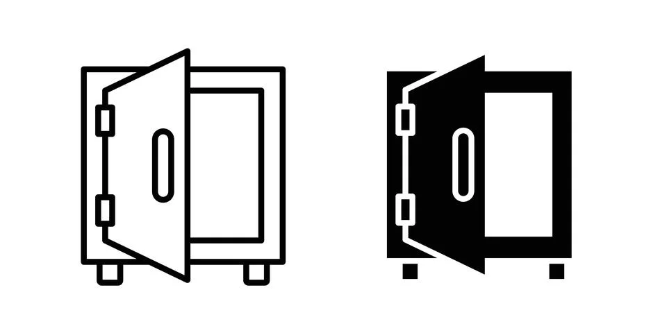 Open safe icon solid, line, and editable vector set. Stock Illustration