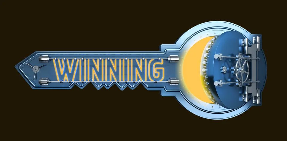 Open safe key concept with text winning Stock-Illustration