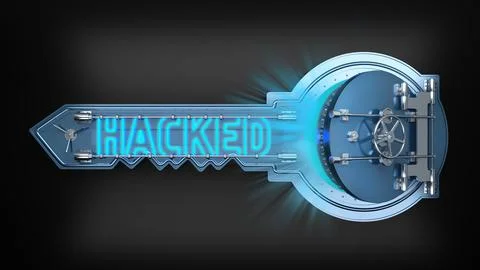 Open safe key concept with text hacked Stock Illustration