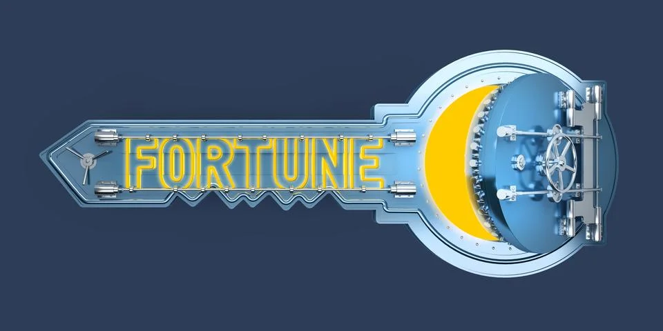 Open safe key concept with text fortune Stock Illustration