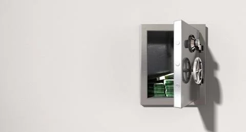Open safe on wall with australian dollars Stock Illustration