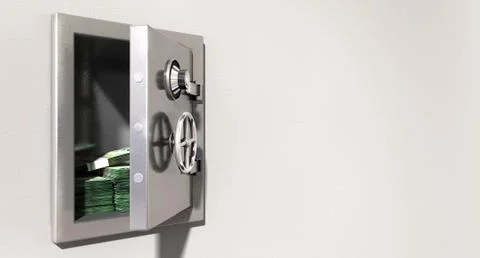 Open safe on wall with australian dollars Stock Illustration