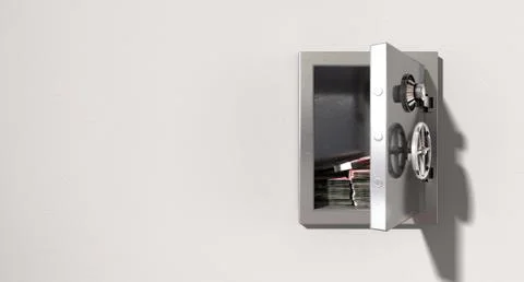 Open safe on wall with british pounds Stock Illustration