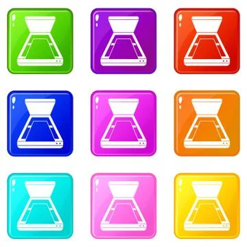 Open scanner icons 9 set Stock Illustration