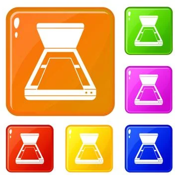 Open scanner icons set vector color Illustration