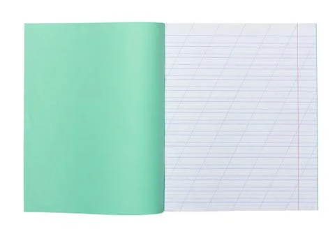 Open school notebook in a narrow line with a slash for learning spelling, moc Foto stock