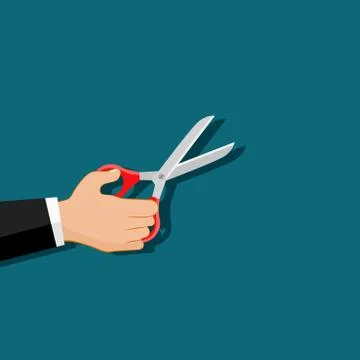 Open Scissors holding in hand. isolated on green background. Vector illustrat Stock Illustration