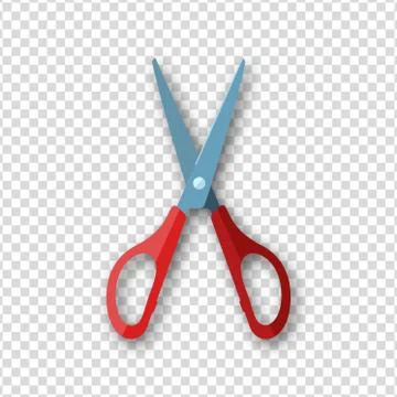 Open scissors icon with red handle in flat style with soft shadow Stock Illustration